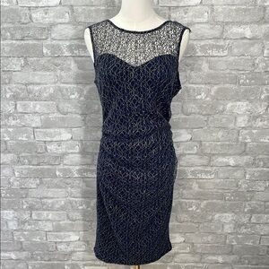Lipsy Blue Sheath Midi Lace Overlay Dress Sleeveless